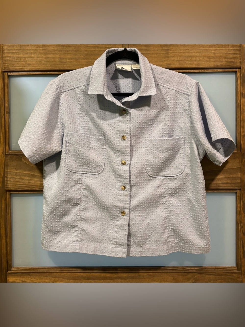 Light Lavender Textured Button-Down Shirt - Short Sleeve